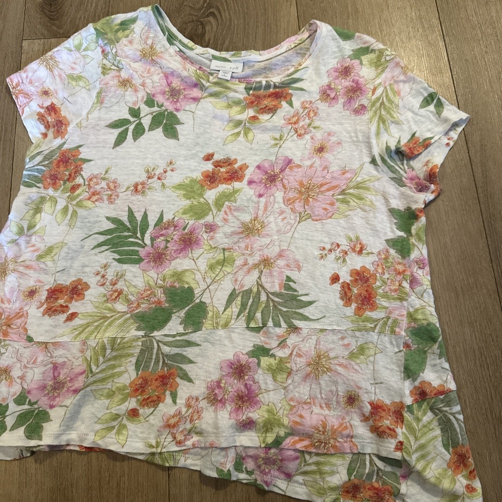 j. jill Women's 100% Linen Short Sleeve Floral Lightweight Top Size Large